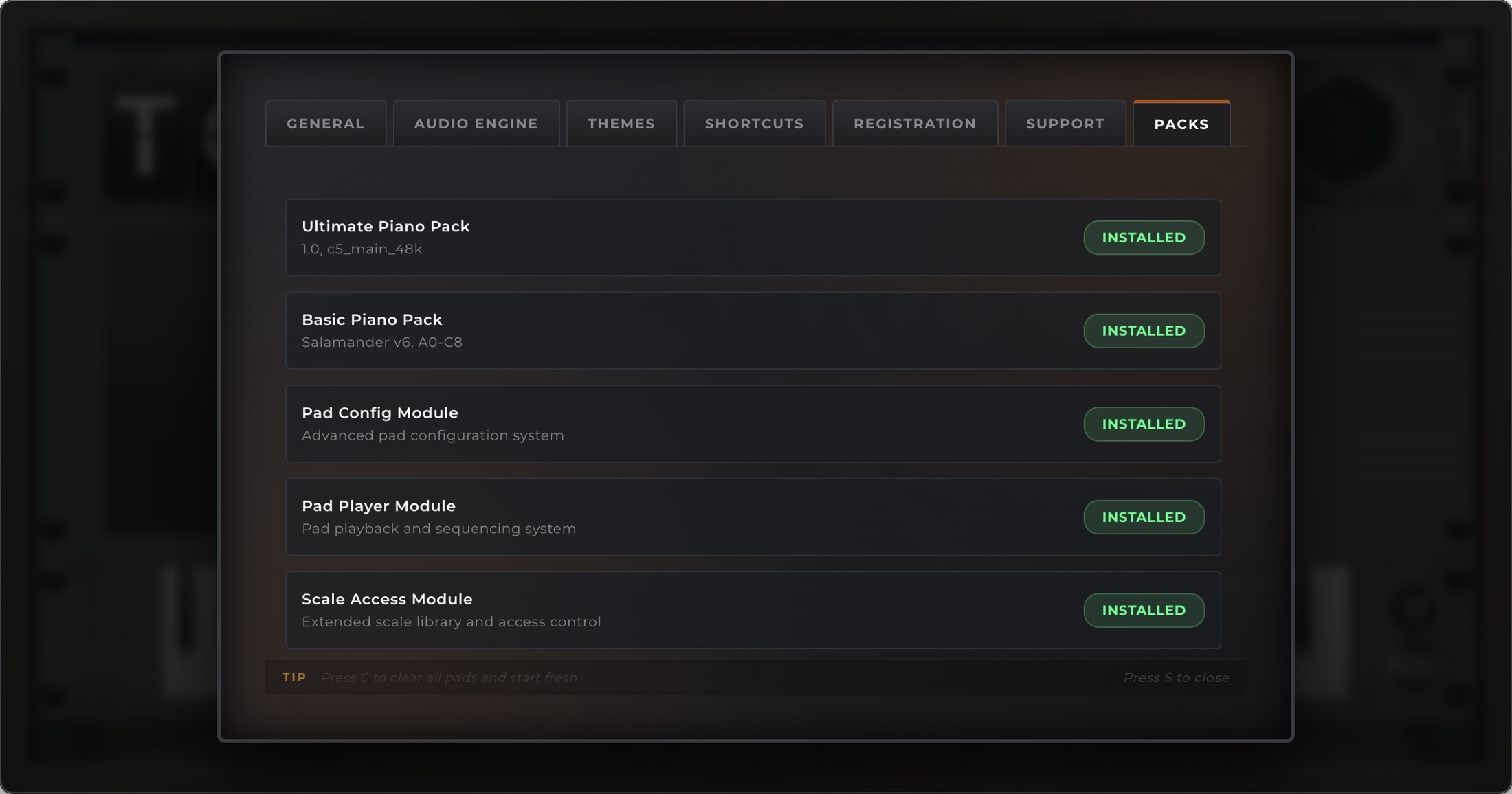 Packs Settings